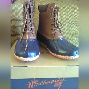 BNIB MENS DUCK BOOTS BY HERITAGE WEATHERPROOF SZ. 9M BLUE & BROWN "ADAM II"